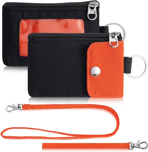 Vista 50 de Artpaxy Cartera minimalista para hombres y mujeres, llavero con bloqueo RFID, con cremallera, pequeña cartera con ventana de identificación, 2