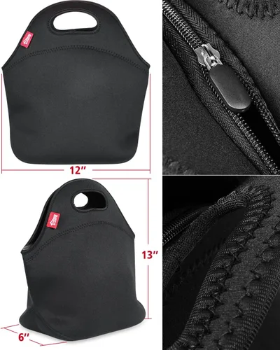 Vista 4 de Bolsa de almuerzo aislada, bolsa térmica impermeable para el trabajo, la oficina y la escuela Double Layer Leakproof Neoprene, Easy-Clean