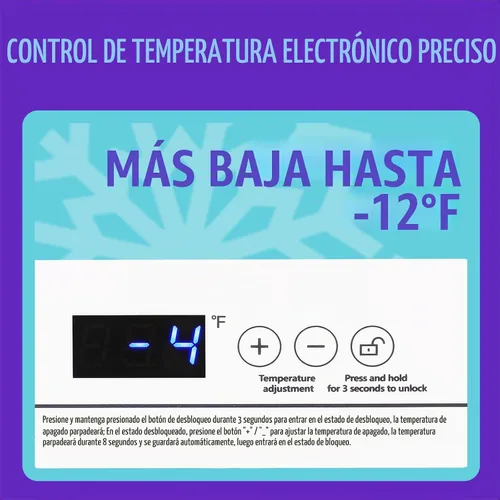 Vista 4 de DEMULLER Congelador de pecho, pequeña máquina de congelación profunda blanca de 4.0 pies cúbicos, compacta con puerta superior abatible y panel