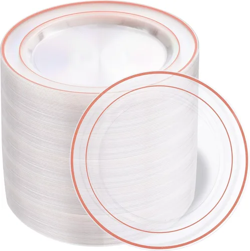 Vista 10 de bUCLA 30 platos de plástico transparente desechables, platos de plástico transparente resistentes de 10.25 pulgadas para fiestas y bodas
