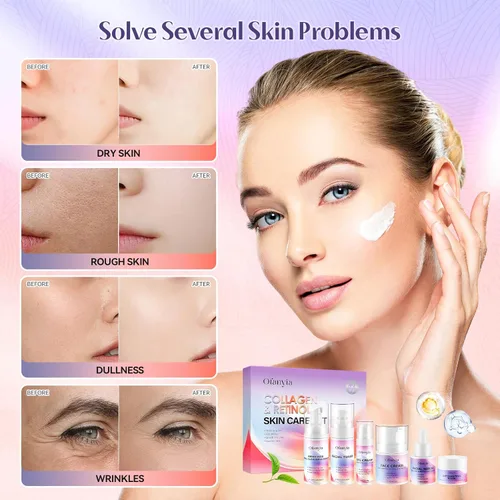 Vista 3 de Juego de cuidado de la piel con retinol de colágeno, 6 piezas antienvejecimiento con limpiador hidratante, crema de ojos, tónico, crema y máscara