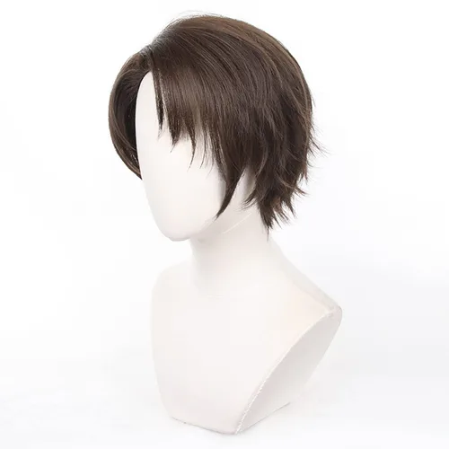 Vista 2 de XiongXiongLe Peluca corta de Yukimya Kenyu para cosplay, peluca corta marrón con bloqueo azul anime, peluca de repuesto para hombre, peluca + gorra