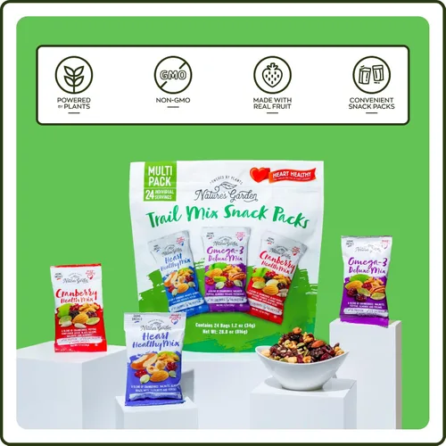 Vista 6 de Nature's Garden - Semillas orgánicas Plant-Based, Gluten-Free Nut & Fruit Blend with Cranberries, Non-GMO Daily Snack for Adults & Kids, Lunch for