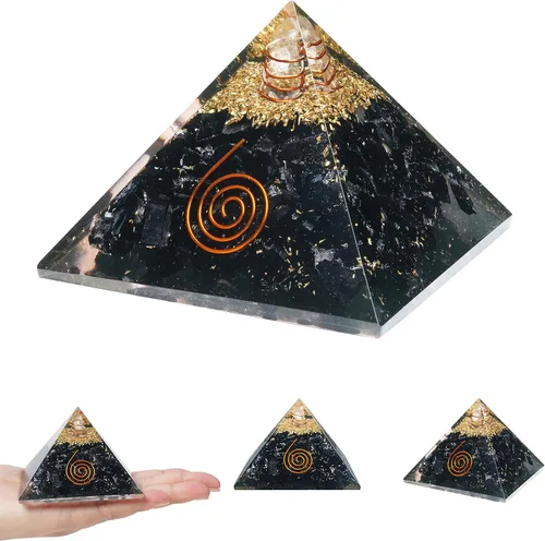 Vista 8 de Crocon Pirámide de orgón de 2.165 in, cristales de protección de turmalina negra, piedras curativas para reiki, pirámide de organita para buena