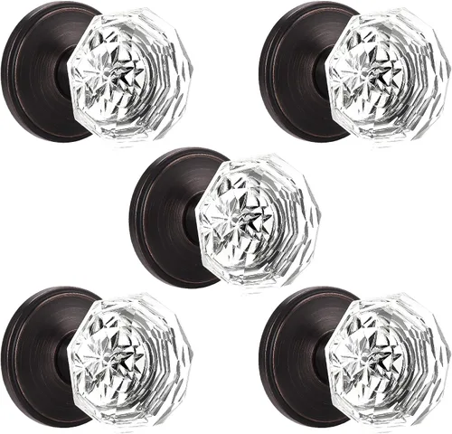 Vista 41 de Orger - Paquete de 5 manijas de puerta de vidrio para pasillo y armario, perillas de puerta de pasillo de cristal con forma de diamante redonda