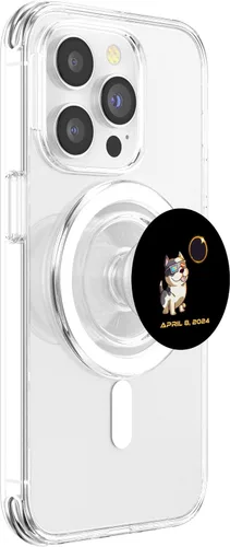 Vista 3 de Total Solar Eclipse April 8 2024 Totality Dog Pitbull PopSockets MagSafe PopGrip for iPhone