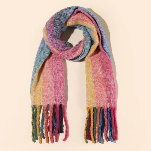 Vista 11 de Bufanda cálida para mujer, colorida y suave, cómoda, elegante chal de pashmina para clima frío, bufanda larga de moda, borla de coleta