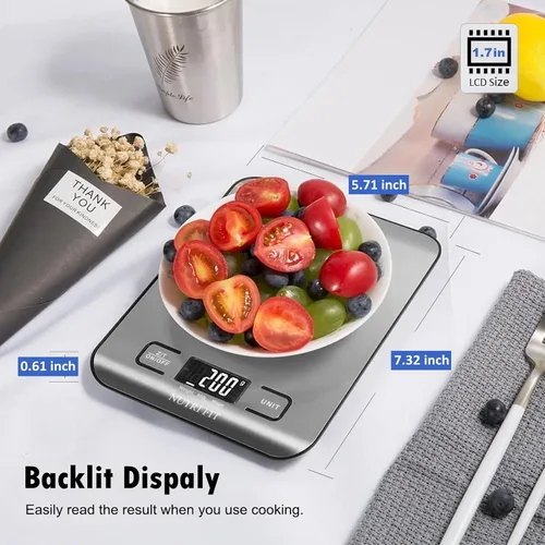 Vista 3 de Báscula de Alimentos, Básculas de Cocina Digitales Peso de Alimentos Gramos y Onzas para Pérdida de Peso Horneado Cocina de NUTRI FIT, Máximo 11lb