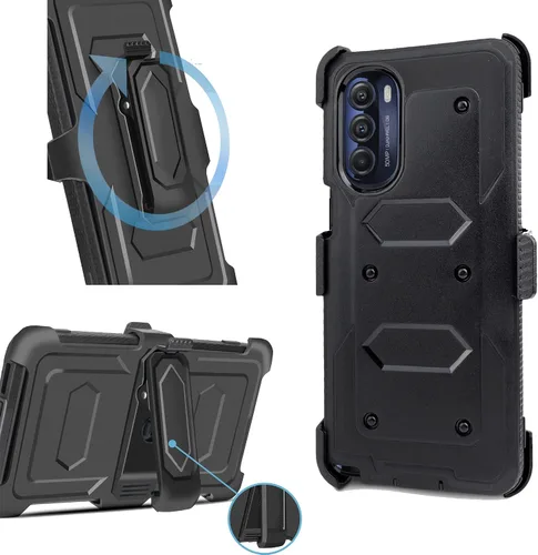 Vista 8 de Funda diseñada para Motorola Moto G Stylus 5G 2022 con protector de pantalla integrado, clip giratorio para cinturón, función atril, funda