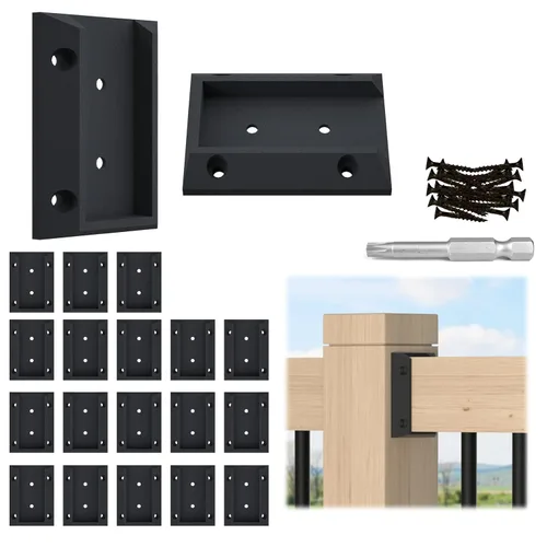 Vista 10 de Muzata 12 Piezas Soportes de Barandilla de Cubierta Conectores Kit de Soporte de Riel para Poste de Madera 2x4 (1.5"×3.5") Soporte de Riel
