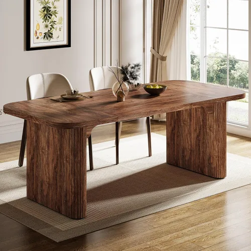 Vista 3 de Tribesigns Mesa de comedor moderna para 6 personas, mesa de cocina marrón oscuro de 62 pulgadas con pedestal doble robusto, mesa de comedor