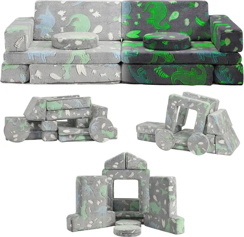 Vista 7 de Sofá modular para niños pequeños, muebles imaginativos para dormitorio, sofá infantil para jugar, dormir, niñas y niños pequeños, gris