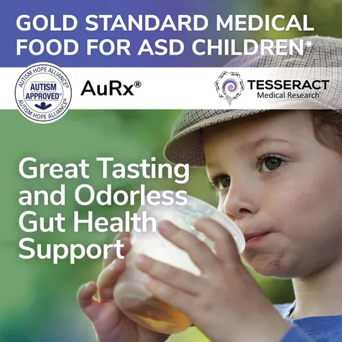 Vista 3 de AuRx Autism Spectrum Medical Food Powder para apoyar la salud intestinal, suplemento de ácido butírico estabilizado en un polvo sabroso para niños
