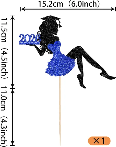 Vista 2 de 1 paquete de decoración para tarta de graduación para niña, con purpurina, para diploma, decoración para adultos mayores 2026, para niñas, escuela