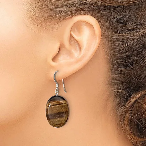 Vista 3 de Aretes colgantes ovalados de plata de ley 925 con forma de ojo de tigre, perlas de gota, piedra natural, concha, joyería fina para mujeres, regalos