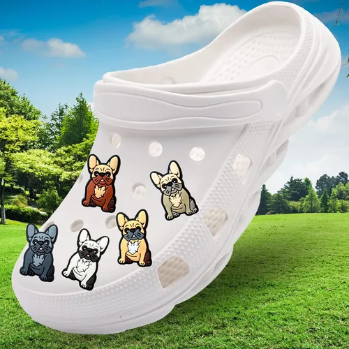Vista 2 de Frenchie Croc Charms, juego de 5 piezas de dijes de Bulldog Francés, lindos y adorables dijes para adultos y niños, regalos para propietarios