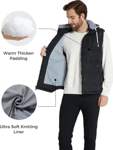 Vista 3 de ZSHOW - Chaleco de invierno con capucha extraíble y acolchado para hombre