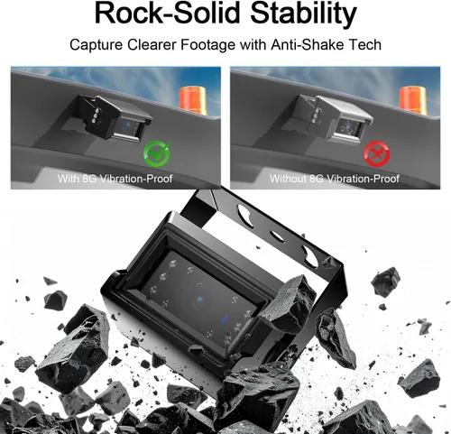 Vista 7 de Fookoo Sistema de cámara de respaldo con cable HD 1080P de 7 pulgadas, cámara de visión trasera impermeable IP69 a prueba de vibraciones, visión