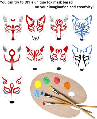 Vista 3 de Himine Máscara de cosplay de zorro blanco DIY, máscara de disfraz de animal para fiesta, 2 piezas