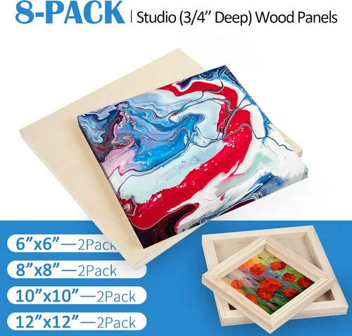 Vista 3 de Falling in Art Kit de paneles de lienzo de madera de abedul sin terminar, 8 paquetes de 4 tamaños Studio 3/4 pulgadas de profundidad para verter