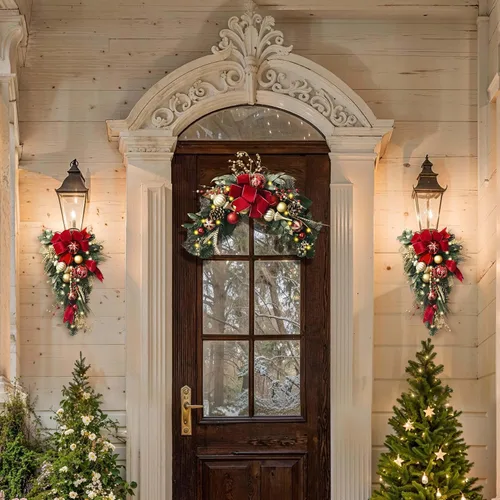 Vista 2 de Valery Madelyn Botín de lágrima de Navidad preiluminado para decoración al aire libre, decoración de buzón de 24 pulgadas con 20 luces LED, cinta