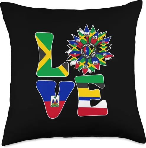 Vista 5 de Haitian And Jamaican Sunflower Designs Co. Half Jamaican Haitian Jamaica Flag Haití Ayiti Love - Almohada para mujer, 16 x 16 pulgadas, multicolor