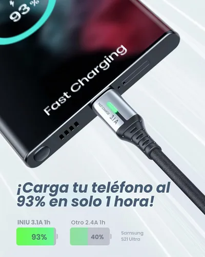 Vista 2 de INIU Cable USB C, [6 unidades de 1.6/6.6/6.6 pies] 3.1A QC3.0 tipo C cargador de carga rápida, cables de carga USBC de nailon duradero para Samsung