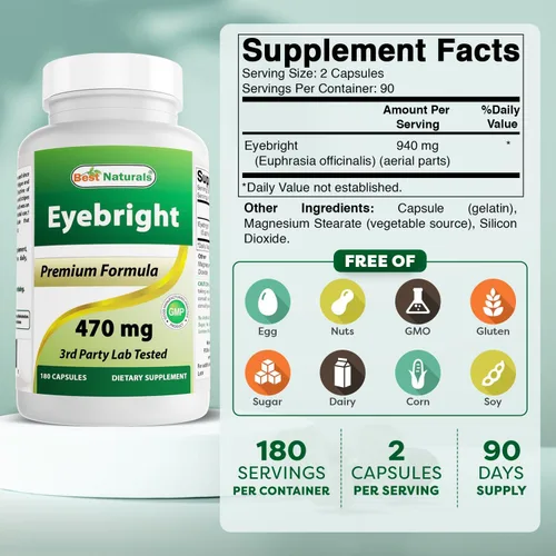 Vista 2 de Best Naturals Eyebright 470 mg 180 Capsules