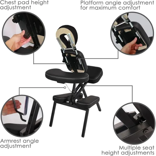Vista 2 de EarthLite Microlite - Silla de masaje portátil, color negro con puntada blanca