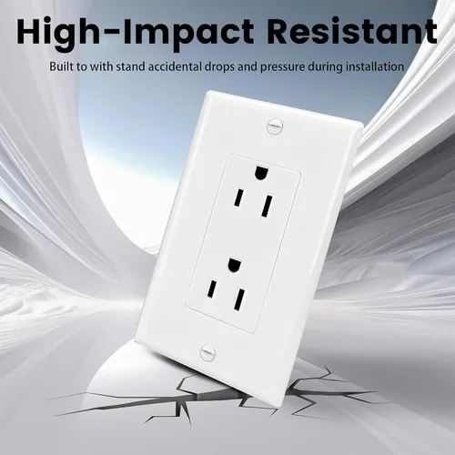 Vista 4 de ThunderWay Toma de corriente decoradora con placa de pared, toma eléctrica no resistente a manipulaciones, 15 amperios/125 V, autoconectada