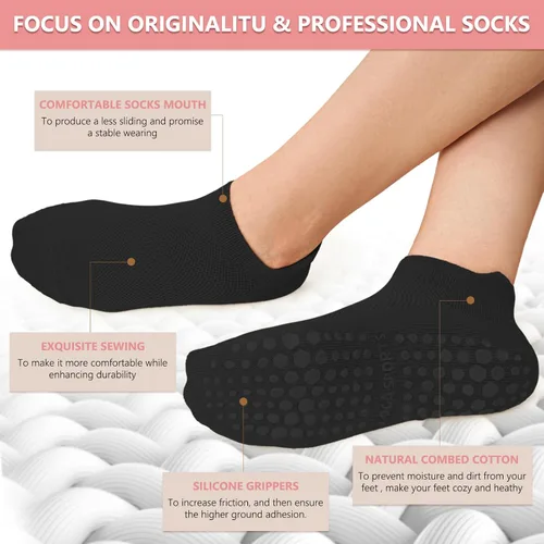 Vista 5 de 5 pares de calcetines de pilates, calcetines de yoga con agarres para mujer, antideslizantes, pilates, entrenamiento, barra pura, ballet, danza