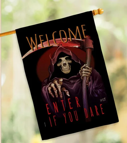 Vista 10 de Bandera Enter If You Dare House – Juego de bandera para otoño, Halloween, bruja, truco o trato, noche espeluznante, gato negro, temporada