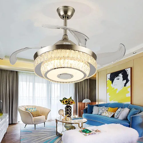 Vista 3 de Candelabros inteligentes de 42 pulgadas con Bluetooth, regulable, 7 cambios de color, lámpara LED de cristal retráctil con ventilador con control