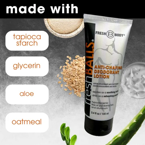 Vista 4 de Fresh BALLS Loción – Crema calmante antirozaduras para hombre en polvo – Desodorante de bolas e higiene para el área de la ingle, 3.4 onzas líquidas