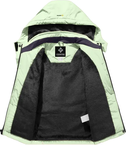 Vista 6 de GEMYSE - Chaqueta de esquí impermeable con capucha y forro polar, resistente al viento, para niño Verde Aqua