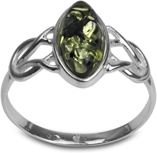 Vista 2 de Anillo de Plata Ámbar Verde Celta