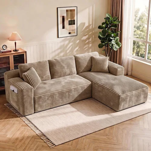 Vista 18 de WINBOY Sofás deshuesados en forma de L de 106 pulgadas para sala de estar, cómodo sofá modular de pana comprimido con bolsillo lateral, Chiase