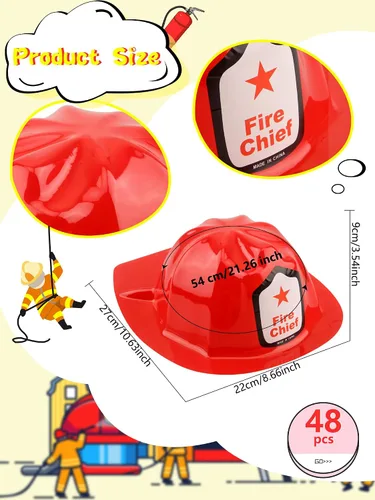 Vista 2 de 48/54/ 90 Pcs Pack Firefighter Hats Bulk Red Fire Chief Helmets Plastic Fireman Hat for Halloween Firefighter Party