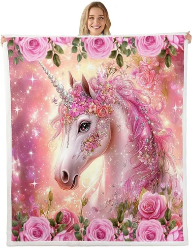 Vista 22 de Manta de unicornio de ensueño, manta de cielo estrellado con plumas de arco iris para niñas, adolescentes y adultos, manta de forro polar exótica