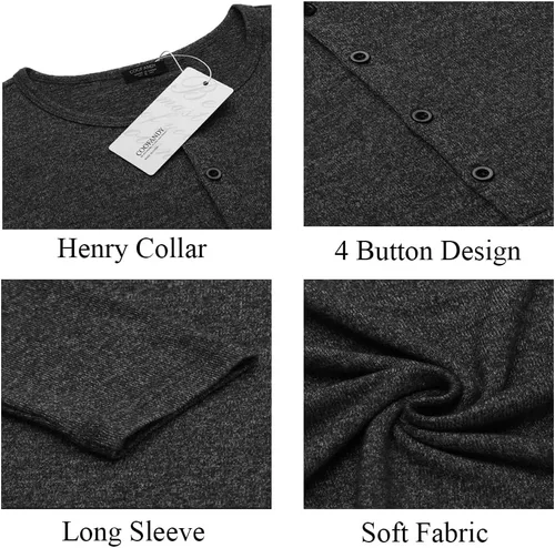 Vista 5 de COOFANDY Paquete de 2 camisetas básicas de algodón para hombre, de manga larga, ligeras, casuales, de algodón