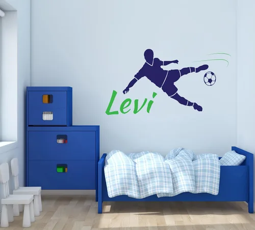 Vista 5 de Calcomanía de pared de jugador de fútbol con nombre personalizado, calcomanía de pared para decoración del hogar y guardería