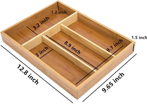 Vista 4 de Paquete de 2 organizadores de cubiertos de bambú para utensilios – 4 compartimentos – Hardware de bambú para cajones de joyería, soporte