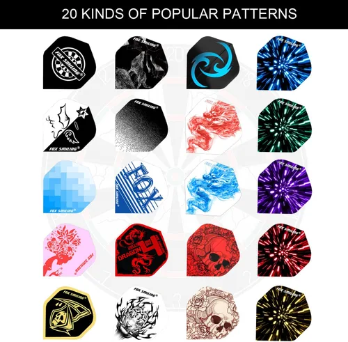 Vista 2 de Kit de accesorios para vuelos de dardos, 120 piezas (20 diseños) de forma estándar de repuesto de PET duradero, cráneo, dardo, pluma, ala de cola