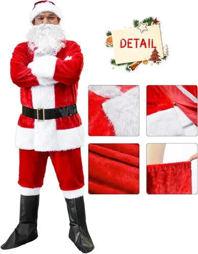 Vista 2 de Traje de Papá Noel de Navidad disfraz de Papá Noel para hombres adultos ropa clásica de franela de Navidad traje de disfraces de Papá Noel