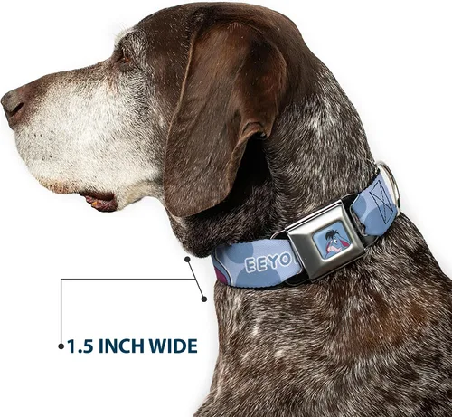Vista 7 de Disney - Collar para mascotas, collar de perro, hebilla de cinturón de seguridad, Winnie The Pooh Eeyore Text and Expression Close Up Dot Blues, 9.5