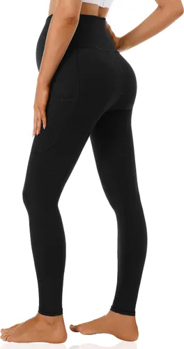 Vista 3 de V VOCNI Leggings de maternidad con bolsillos para mujer, leggings de yoga sobre el vientre, no se transparentan, pantalones de entrenamiento