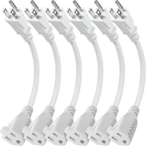 Vista 8 de Cable de extensión de alimentación corto – 8 pulgadas, 3 clavijas, protector de toma de tierra 16AWG/13A, cable de alimentación resistente
