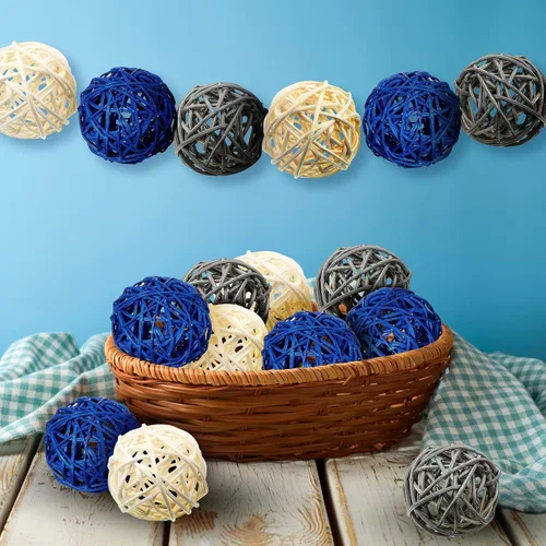 Vista 5 de Maitys 24 bolas decorativas de mimbre de ratán para jarrón, centro de mesa, jarrón, cuencos de relleno para manualidades de primavera y verano