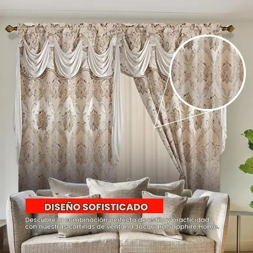 Vista 2 de Sapphire Home - Cortinas de jacquard de 84/63 pulgadas de longitud con cenefa adjunta + parte trasera transparente + 2 borlas, cortina tradicional