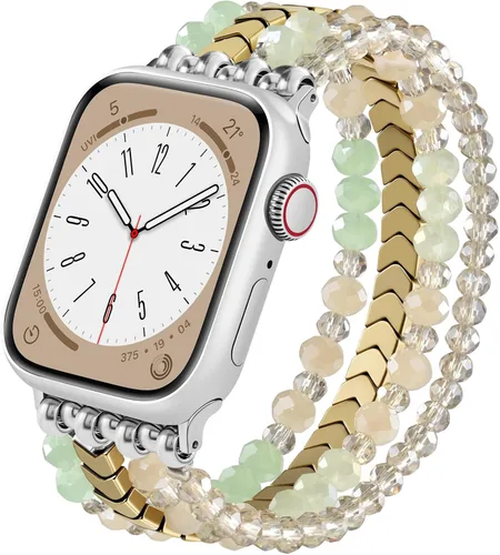 Vista 26 de MOFREE - Pulsera de cuentas compatible con Apple Watch Band de 1.496 in/1.575 in/1.614 in/1.65 in (38, 40, 41 y 42 mm) Series Negro/Oro